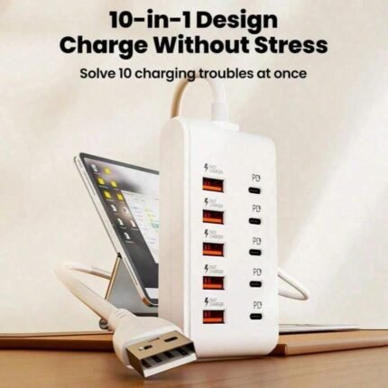 10 Port Power Strip with USB and Type C Fast Charging Station for Home and Office